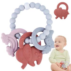 imageBaby Teething Toys  Teething Ring  Silicone Bracelet Teether to Relieve Teething Pain and Massage Gums  Food Grade ampamp Easy to Clean  Great Gifts for Friends Babies Red Elephant