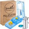 imageJohnBee Pill Cutter  Best Pill Cutter for Small or Large Pills  Designed in The USA Cuts Vitamins  Pill Splitter with Shield  Includes Keychain Pill Holder GrayBlue