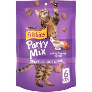 imagePurina Friskies Cat Treats Party Mix Gravylicious Crunch Turkey and Gravy Flavors  Pack of 6 6 oz Pouches6 Ounce Pack of 6