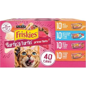 imagePurina Friskies Gravy Wet Cat Food Variety Pack Surfin and Turfin Prime Filets Favorites  Pack of 40 55 oz CansChicken  Ocean Whitefish  Tuna  Salmon  Beef  Chicken  Tuna
