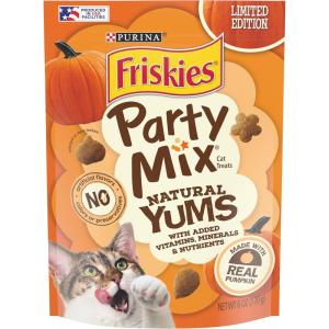 imagePurina Friskies Made in USA Facilities Natural Cat Treats Party Mix Natural Yums With Pumpkin  6 6 oz Pouches