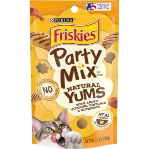 imagePurina Friskies Natural Cat Treats Party Mix Natural Yums With Real Chicken ampamp Vitamins Minerals ampamp Nutrients  Pack of 10 21 oz Pouches21 Ounce Pack of 10