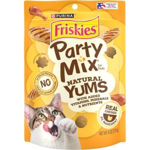 imagePurina Friskies Natural Cat Treats Party Mix Natural Yums With Real Chicken ampamp Vitamins Minerals ampamp Nutrients  Pack of 6 6 oz PouchesChicken
