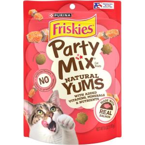 imagePurina Friskies Natural Cat Treats Party Mix Natural Yums With Real Chicken ampamp Vitamins Minerals ampamp Nutrients  Pack of 6 6 oz PouchesSalmon