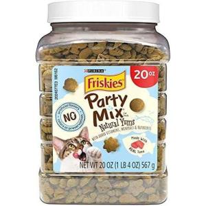 imagePurina Friskies Natural Cat Treats Party Mix Natural Yums With Wild Caught Tuna and Added Vitamins Minerals and Nutrients  20 oz Canister