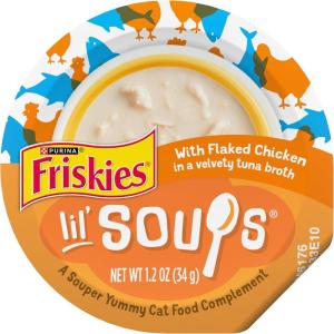 imagePurina Friskies Natural Grain Free Wet Cat Food Lickable Cat Treats Lil Soups Flaked Chicken  Pack of 8 12 oz Tubs