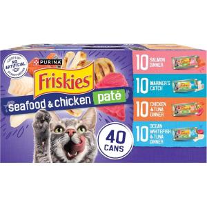 imagePurina Friskies Pate Wet Cat Food Variety Pack Seafood and Chicken Pate Favorites  48 ct Can55 Ounce Pack of 40
