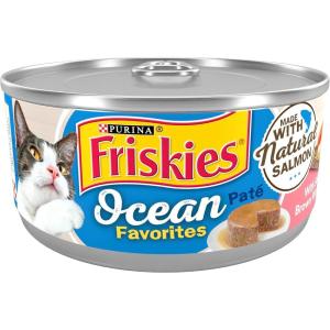 imagePurina Friskies Wet Cat Food Pate Ocean Favorites With Natural Salmon Brown Rice and Peas  Pack of 24 55 oz Cans