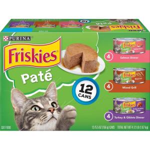 imagePurina Friskies Wet Cat Food Pate Variety Pack Salmon Dinner Turkey and Giblets Dinner and Mixed Grill  2 Packs of 12 55 oz Cans