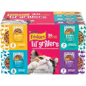 imagePurina Friskies Gravy Wet Cat Food Lickable Cat Treats Variety Pack Lil Grillers Chicken Turkey Ocean Fish ampamp Tuna  Pack of 30 155 oz Pouches