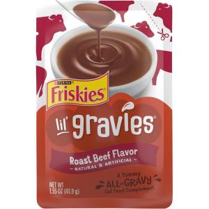 imagePurina Friskies Lil Gravies Roast Beef Flavor Cat Food Complement Lickable Cat Treats  Pack of 16 155 oz Pouches
