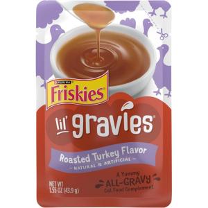 imagePurina Friskies Lil Gravies Roasted Turkey Flavor Cat Food Lickable Cat Treats  Pack of 16 155 oz Pouches
