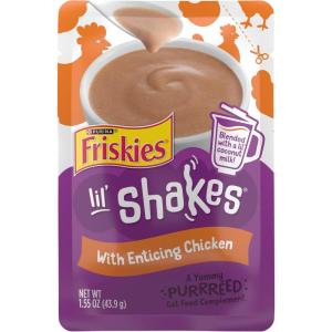 imagePurina Friskies Pureed Cat Food Topper Lil Shakes With Enticing Chicken Lickable Cat Treats  Pack of 16 155 oz Pouches