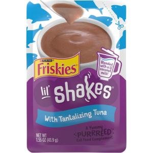 imagePurina Friskies Pureed Cat Food Topper Lil Shakes With Tantalizing Tuna Lickable Cat Treats  Pack of 16 155 oz Pouches
