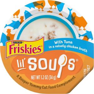 imagePurina Friskies Natural Grain Free Lickable Cat Treats Lil Soups With Tuna in Chicken Broth  Pack of 8 12 oz Cups