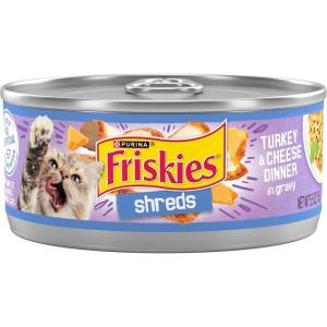 imagePurina Friskies Shreds Turkey and Cheese Dinner in Gravy High Protein Wet Cat Food  Pack of 24 55 oz Cans