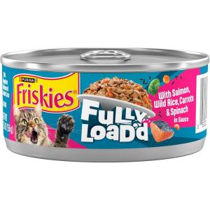 imagePurina Friskies Fully Loadd Wet Food for Cats with Salmon Wild Rice Carrots and Spinach in Sauce  55 Ounce Pack of 24