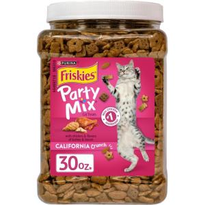 imagePurina Friskies Party Mix California CrunchwithChicken and Flavors of Turkey and BaconCat Treats  30 oz Canister