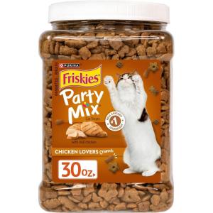 imagePurina Friskies Party Mix Chicken Lovers CrunchwithReal ChickenCat Treats  30 oz Canister
