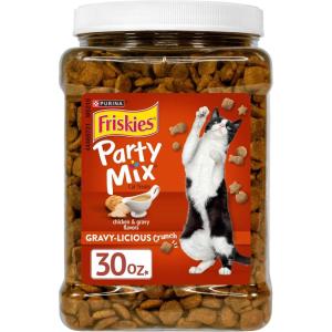 imagePurina Friskies Party Mix GravyLiciousCrunch Chicken and Gravy FlavorsCat Treats  30 oz Canister