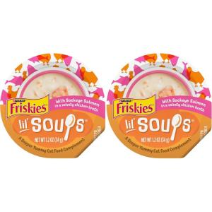 imagePurina Friskies Grain Free Lickable Cat Food Toppers Lil Soups With Sockeye Salmon in Chicken Broth  Pack of 8 12 oz Cups12 Ounce Pack of 16